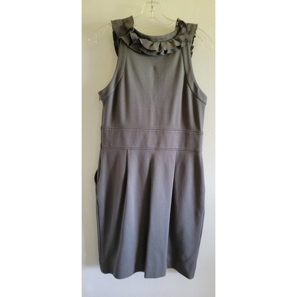Banana Republic Knit Ruffle V-Neck Sheath Dress Grey Olive 10 - Picture 2 of 11